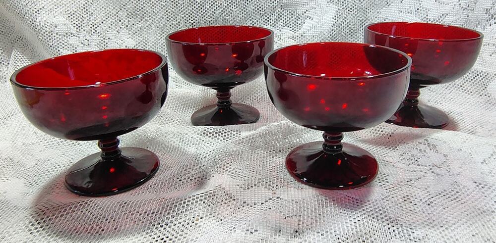 4 Vintage Footed Dessert/Sherbert Cups Anchor Hocking Royal Ruby Red Glass